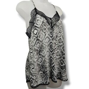 By Together Collection Black Lace Trim Snake Print Cami Tank Top L